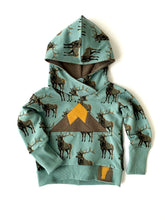 Load image into Gallery viewer, Vermont Kids Hoodie, Elk Hooded Grow with Me Sweatshirt Sizes 3-12M, French Terry Baby Sweatshirt
