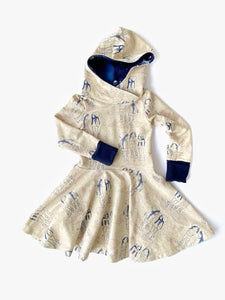 Toddler Winter Dress Sizes 2T, 3T, 4T Oatmeal, Cream Navy Hoodie Dress Vermont Snow Girls