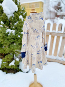 Toddler Winter Dress Sizes 2T, 3T, 4T Oatmeal, Cream Navy Hoodie Dress Vermont Snow Girls