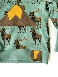 Vermont Kids Hoodie, Elk Hooded Grow with Me Sweatshirt Sizes 3-12M, French Terry Baby Sweatshirt