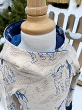 Load image into Gallery viewer, Toddler Winter Dress Sizes 2T, 3T, 4T Oatmeal, Cream Navy Hoodie Dress Vermont Snow Girls
